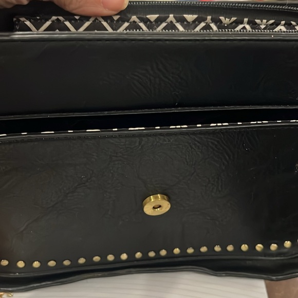 Antik Kraft Vegan Leather Black Studded Fringed Saddle Bag - Picture 4 of 5